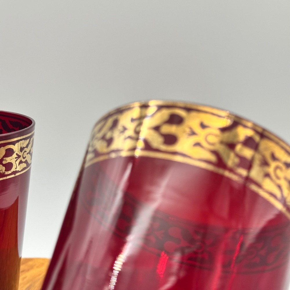 Ruby Red Tumblers Gold Gilded Trim Italian (?) Set of 3 - Picture 4 of 4